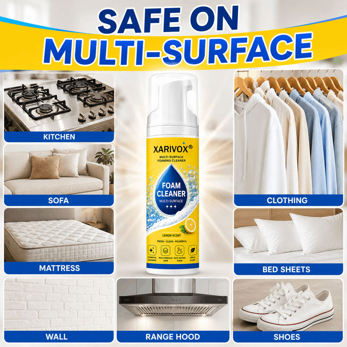 Foam No-Rinse Cleaner — One Foam, More Surfaces for Tough Stains, Sofas, Carpets, Upholstery & Car Interiors