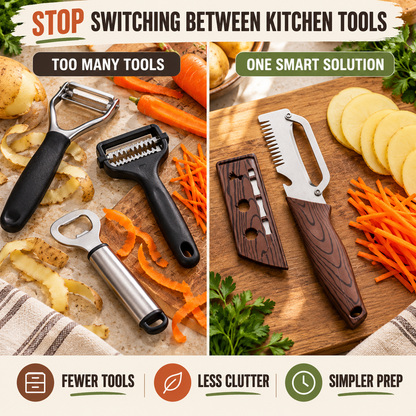 3-in-1 Fruit & Veggie Peeler with Bottle Opener Sharp Stainless Steel Ergonomic Non-Slip Grip for Effortless Peeling