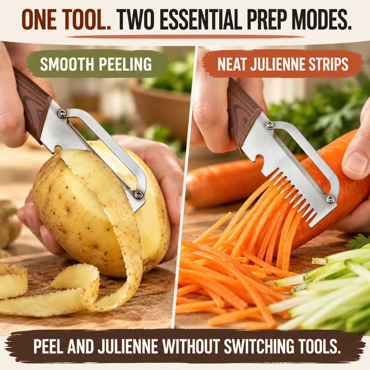 3-in-1 Fruit & Veggie Peeler with Bottle Opener Sharp Stainless Steel Ergonomic Non-Slip Grip for Effortless Peeling