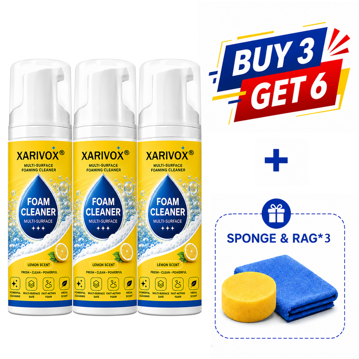 Foam No-Rinse Cleaner — One Foam, More Surfaces for Tough Stains, Sofas, Carpets, Upholstery & Car Interiors