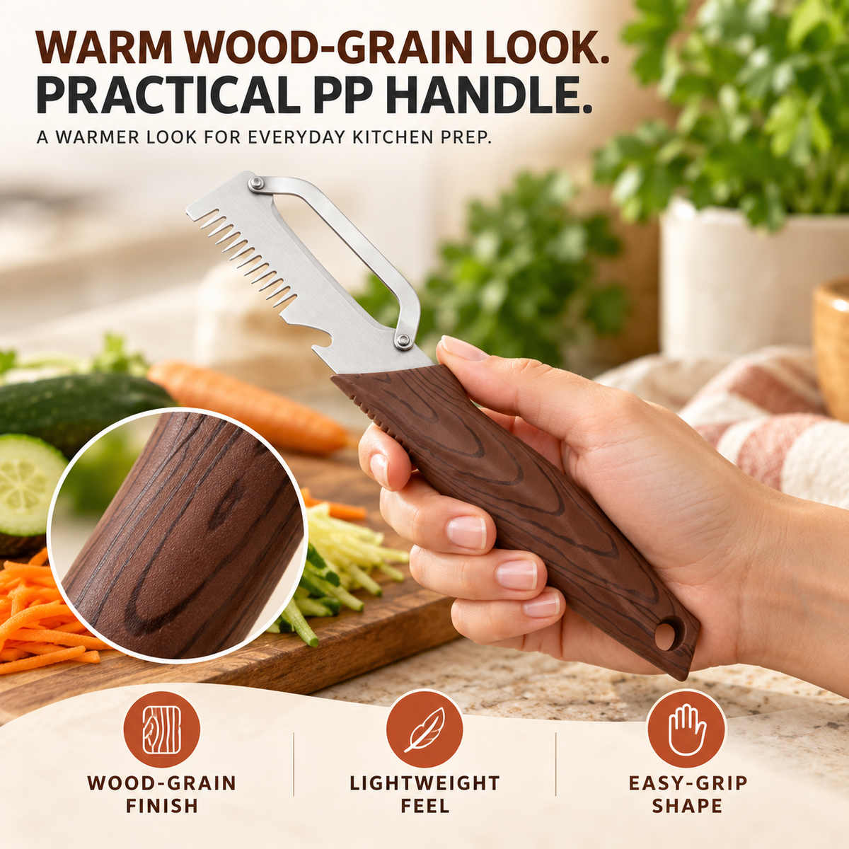 3-in-1 Fruit & Veggie Peeler with Bottle Opener Sharp Stainless Steel Ergonomic Non-Slip Grip for Effortless Peeling