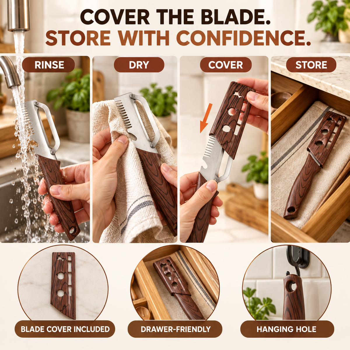 3-in-1 Fruit & Veggie Peeler with Bottle Opener Sharp Stainless Steel Ergonomic Non-Slip Grip for Effortless Peeling