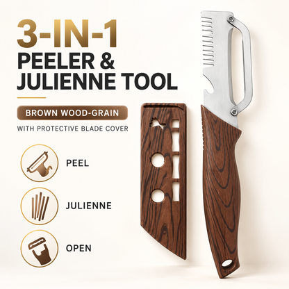 3-in-1 Fruit & Veggie Peeler with Bottle Opener Sharp Stainless Steel Ergonomic Non-Slip Grip for Effortless Peeling